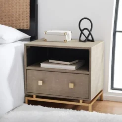 Meilana 1 Self 1 Drawer Nightstand - NST6403 - Light Taupe/Brass - Safavieh