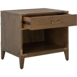 Nisha 1-Drawer Wood Nightstand - SFV7707 - Brown - Safavieh Couture -Heaco GUEST 15ae817d 04dc 49d2 bf49 22acbefc4cc8