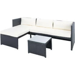 Bronson 3 Piece Sofa Set - Indoor/Outdoor - PAT9022 - Black/Beige - Safavieh -Heaco GUEST 32a97dde f421 4c2b a3b7 855cefe7d1a8