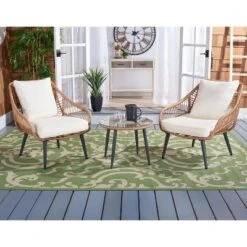Warlen 3 Piece Lounger Set - Indoor/Outdoor - PAT9016 - Natural/Beige - Safavieh