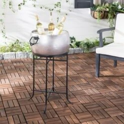 Azov Indoor/Outdoor Beverage Tub W/ Stand PIT2007 - Pewter/Black - Safavieh