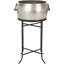 Azov Indoor/Outdoor Beverage Tub W/ Stand PIT2007 - Pewter/Black - Safavieh -Heaco GUEST 436473c9 6513 4c33 9e9b a8c088be5fa2