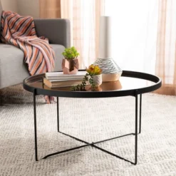 Ruby Tray Top Coffee Table - Rose Gold/Black - Safavieh