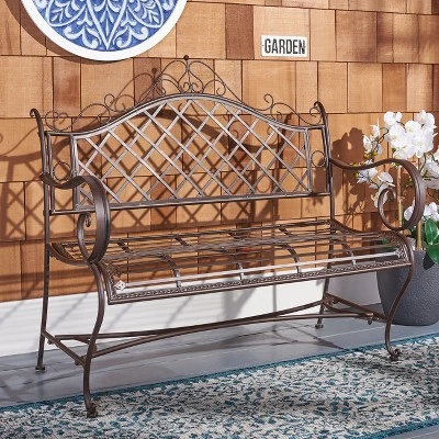 Abner Wrought Iron 45.75 Inch W Outdoor Garden Bench - Safavieh 3 Abner Wrought Iron 45.75 Inch W Outdoor Garden Bench - Safavieh