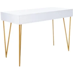 Pine Two Drawer Desk - White/Gold - Safavieh -Heaco GUEST 69294fc5 aab9 441a 8f39 d109e55ac694