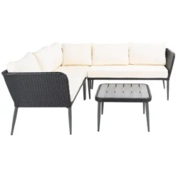 Serson 4 Pc Sofa Set - Indoor/Outdoor - PAT9025 - Black/Beige - Safavieh -Heaco GUEST 822d5e42 365d 4d8f 99b6 ff87647e1910