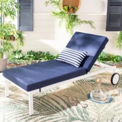 Yves Sun Lounger - Outdoor - PAT4042 - Navy/White -Safavieh