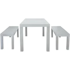 Dario 3 Piece Dining Set W/ Two Benches - Outdoor - PAT7029 - Safavieh -Heaco GUEST 970c7c03 7630 4a26 9704 1fdbc5043dd5