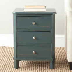 Joe End Table With Storage Drawers- Dark Teal - Safavieh