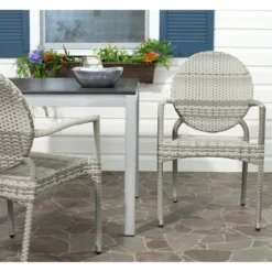 Valdez Indoor Outdoor French Bistro Stacking Arm Chair (Set Of 2) - Grey - Safavieh