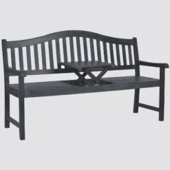 Cannes Wood 4-Seater Patio Bench With Pop-Up Table - Gray - Safavieh -Heaco GUEST b5e4e7f7 f141 44f7 9cc7 3aa3aabc4bfe