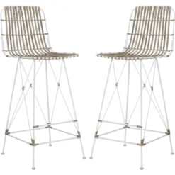 Minerva Wicker Bar Stool (Set Of 2) - Safavieh -Heaco GUEST bbd59186 b591 45a1 99a6 872b17d48758