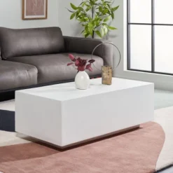 Ezro Faux Concrete Coffee Table - White - Safavieh