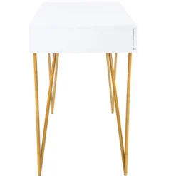 Pine Two Drawer Desk - White/Gold - Safavieh -Heaco GUEST d616d9ec a2ff 4f1e 86e0 ee99207972f2
