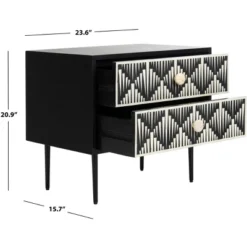 Tessie Bone Inlay 2-Drawer Nighstand - SFV6609 - Bone/Black - Safavieh Couture -Heaco GUEST d6eb6671 a50c 43b7 9f43 a99e2821445b