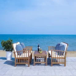 Rocklin 4pc Living Set - Natural/Beige/Navy - Safavieh -Heaco GUEST d8d3b9f9 03a7 4508 be7d bce49e8dea45