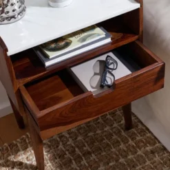 Marion 1 Drawer Nightstand - NST3700 - Walnut/White - Safavieh