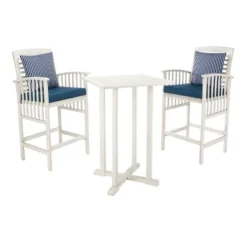 Pate 3pc Bistro Set - White/Navy - Safavieh -Heaco GUEST f4e4879e 1c42 4c1a 9b80 b2c45da19bcc