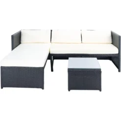 Bronson 3 Piece Sofa Set - Indoor/Outdoor - PAT9022 - Black/Beige - Safavieh -Heaco GUEST f85949f6 e48d 4da2 8a64 03cb1d6d3863