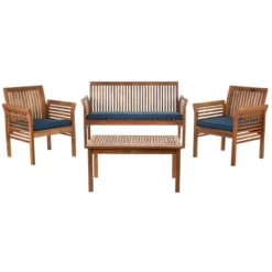 Carson 4pc Outdoor Set - Natural/Navy - Safavieh